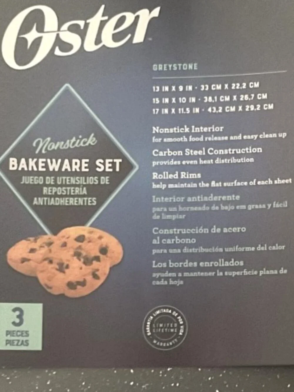 OSTER CARBON STEEL NONSTICK COOKIE SHEET, (SET OF 3)